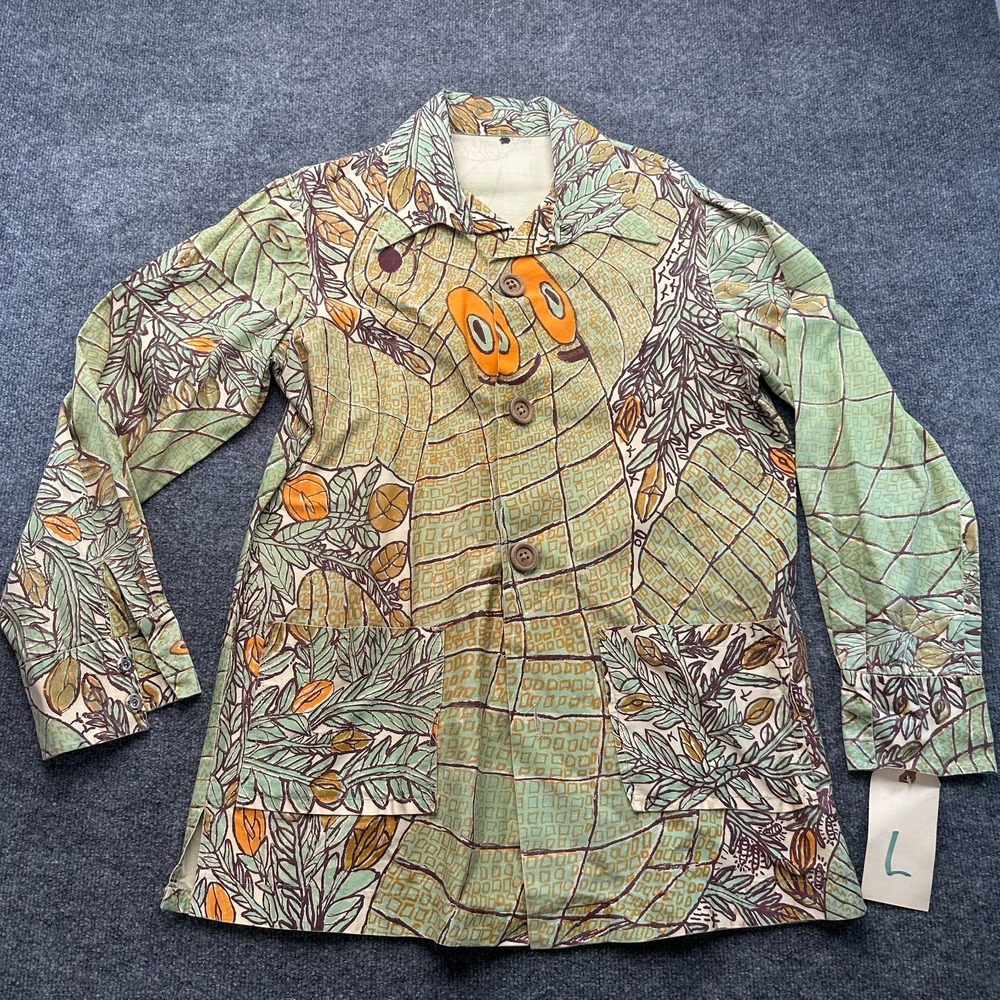 Vintage Mens Shirt Jacket Large Multi Abstract Art Print Collared Button Front